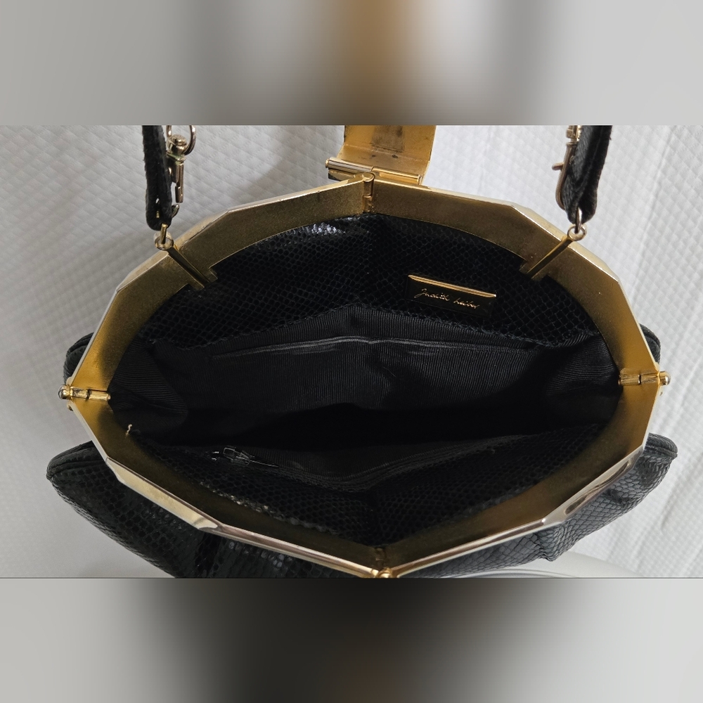 EUC Judith Leiber Vintage Real Snakeskin Handbag with Onyx Closure - Picture 10 of 14